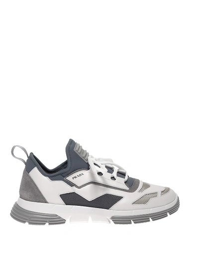Prada Sneakers With Textured Details In White And Grey
