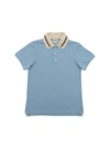 GUCCI EMBROIDERED COLLAR POLO SHIRT IN LIGHT BLUE