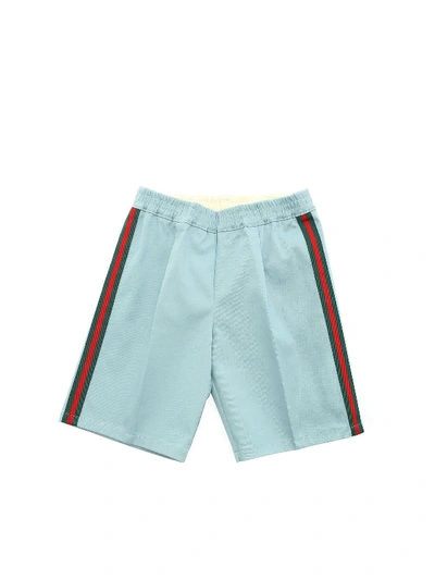 Gucci Kids' Web Ribbon Bermuda Shorts In Light Blue