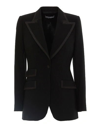 Dolce & Gabbana Satin Piping Blazer In Black