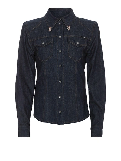 Dolce & Gabbana Padded Shoulder Denim Shirt In Blue