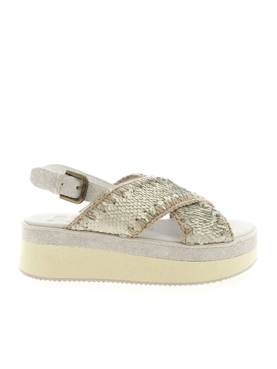 Mou Criss-cross Sandals In Ecru Color In White