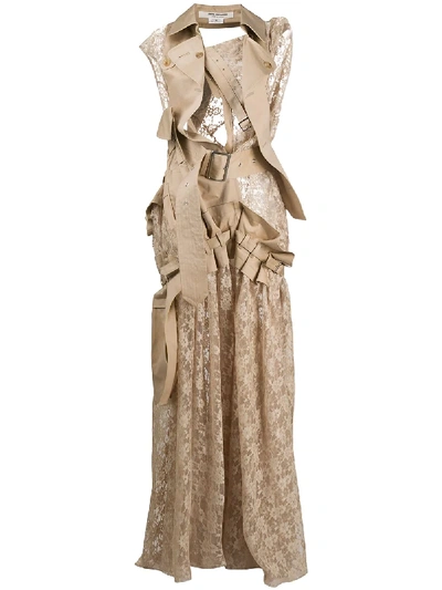 Junya Watanabe Deconstructred Trench & Lace Dress In Neutrals