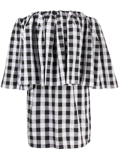 Marques' Almeida Off-shoulder Check Print Mini Dress In Black White