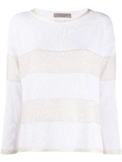 D-exterior Striped Relaxed-fit Jumper In White