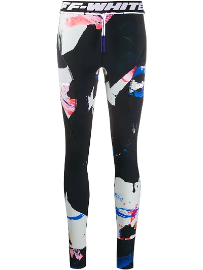 Off-white Logo Waistband Drawstring Leggings In Black