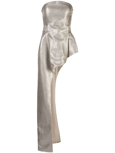 Burnett New York Asymmetric Hem Metallic Bustier Top In Grey