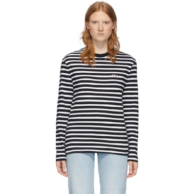 Maison Kitsuné Fox-embroidered Striped T-shirt In Blue