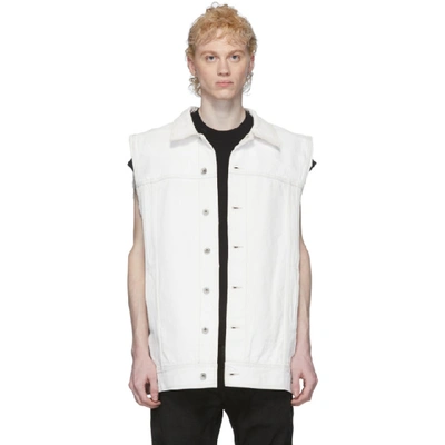 Rick Owens Drkshdw White Denim Worker Waistcoat In 01 White Wa