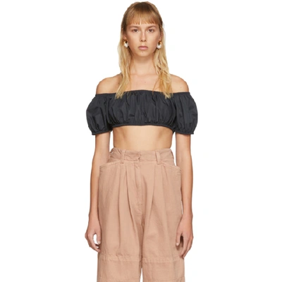 Sunnei Off-the-shoulder Crop Top In Dark Blue