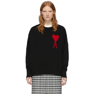 Ami Alexandre Mattiussi Crewneck Sweater With Ami De Coeur Logo In 001 Black