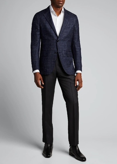 Ermenegildo Zegna Men's Solid Wool/silk Straight-leg Pants In Black