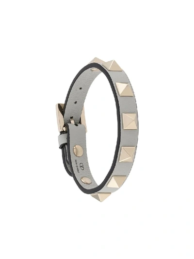 Valentino Garavani Rockstud Leather Bracelet In Grey