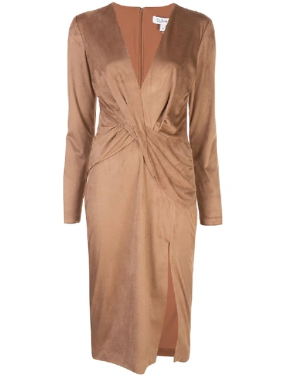 Cushnie Twist Detail Front Slit Dress In Brown