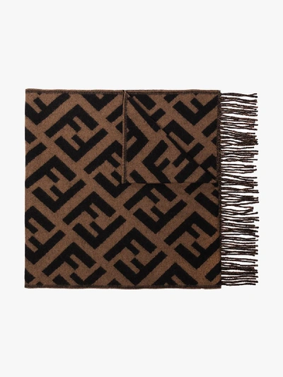Fendi Brown Jacquard Knit Ff Logo Scarf