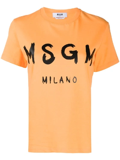 Msgm Logo-print Crew Neck T-shirt In Orange