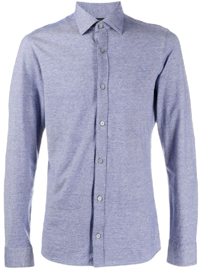 Z Zegna Long-sleeved Cotton Shirt In Blue