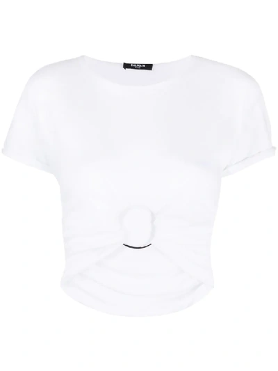 Balmain Ring Detail Cropped Top In White