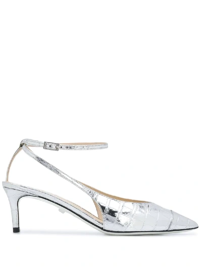 Greymer Pointed Metallic-sheen Pumps In Silver