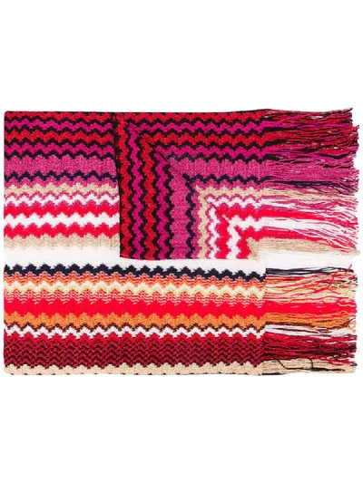 Missoni Fringed Knitted Scarf In Red