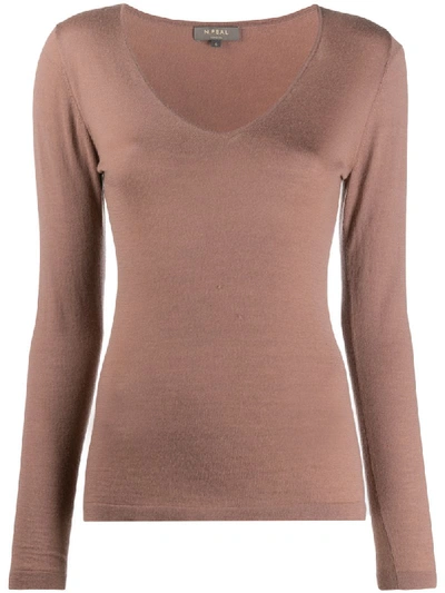 N•peal V-neck Cashmere Top In Brown