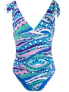 EMILIO PUCCI GRAPHIC-PRINT RUCHED SWIMSUIT