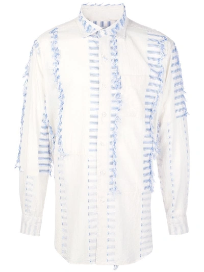 Engineered Garments Striped Fringed Detail Shirt In White