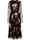 Giambattista Valli Floral Embroidered Pleated Skirt Dress In Black