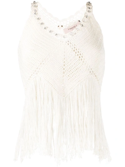 Twinset Woven Style Fringed Waistcoat Top In Neutrals
