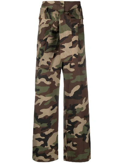 P.a.r.o.s.h Camouflage-print Paperbag Trousers In Green