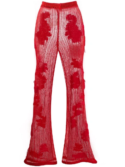 Acne Studios Floral-embroidered Knitted Trousers In Red