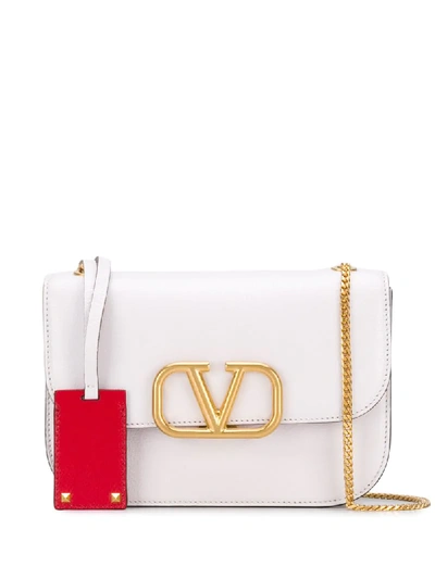 Valentino Garavani Vlogo Leather Shoulder Bag In White