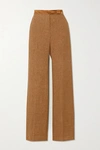 MAX MARA SALUBRE LEATHER AND SATIN-TRIMMED LINEN WIDE-LEG PANTS