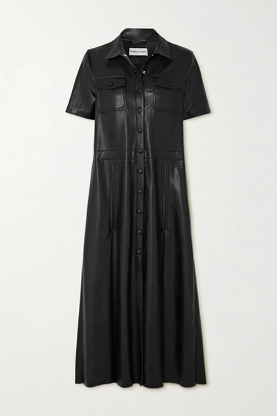 Stand Studio Jordan Snake Effect-paneled Faux Leather Midi Shirt Dress In  Black | ModeSens