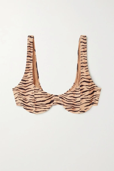 Faithfull The Brand + Net Sustain Bloom Tiger-print Underwired Bikini Top In Taupe