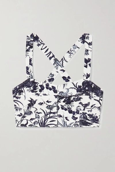 Erdem Abril Printed Cotton-twill Bustier Top In Blue