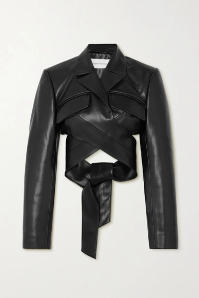 Aleksandre Akhalkatsishvili Cropped Faux Leather Wrap Jacket In Black