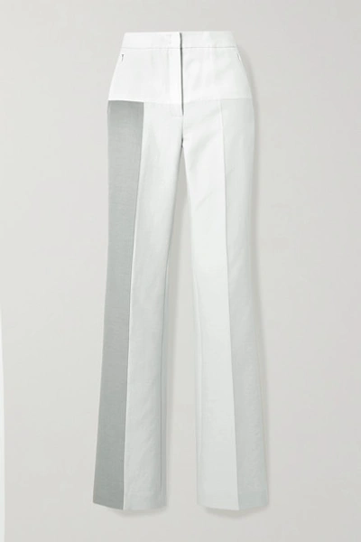 Akris Farida Paneled Cotton-blend Twill Straight-leg Pants In Light Gray