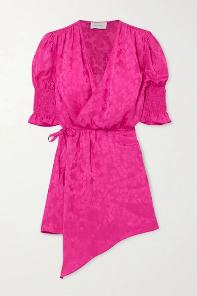 Art Dealer Tyra Asymmetric Satin-jacquard Mini Wrap Dress In Fuchsia