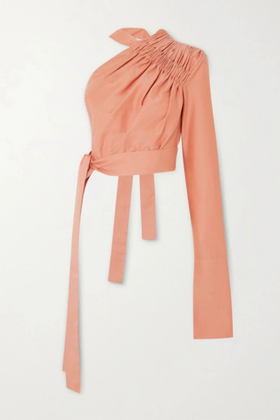 Aleksandre Akhalkatsishvili One-shoulder Ruched Cotton Blouse In Blush