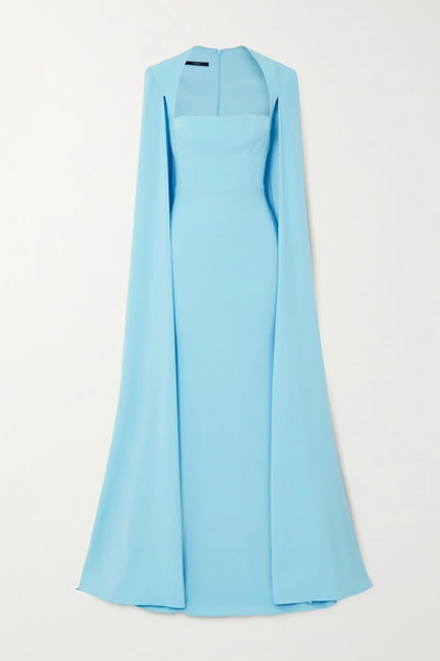 Alex Perry Mia Cape-effect Crepe Gown In Sky Blue