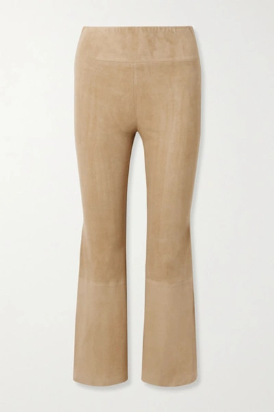 Sprwmn Cropped Suede Flared Trousers In Sand