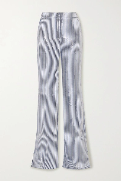 Akris Farida Metallic Striped Canvas Bootcut Trousers In Silver