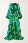 Versace Crystal-embellished Printed Silk-chiffon Gown In Green