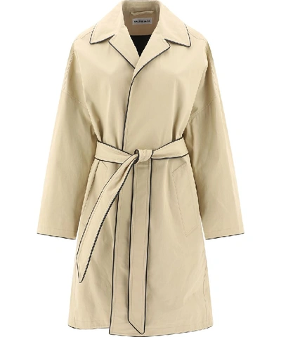 Balenciaga Oversized Faux Leather-trimmed Cotton-gabardine Trench Coat In Neutrals