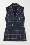 AKRIS GERNO DOUBLE-BREASTED CHECKED COTTON AND SILK-BLEND VEST