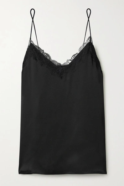 Anine Bing Belle Lace-trimmed Silk-satin Camisole In Black