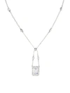 CZ BY KENNETH JAY LANE LOOK OF REAL SILVERTONE & CUBIC ZIRCONIA SWING FLUSH MOUNT PENDANT NECKLACE,0400010280298