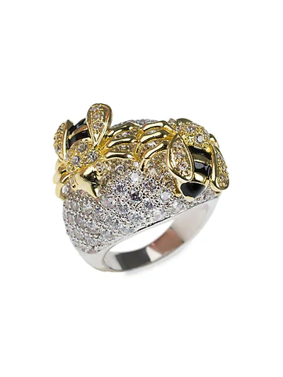 Cz By Kenneth Jay Lane 18k Goldplated, Rhodium-plated & Crystal Bee Dome Band Ring