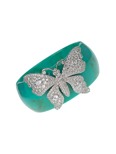 Cz By Kenneth Jay Lane Rhodium-plated, Resin & Pav&eacute; Crystal Butterfly Cuff Bracelet